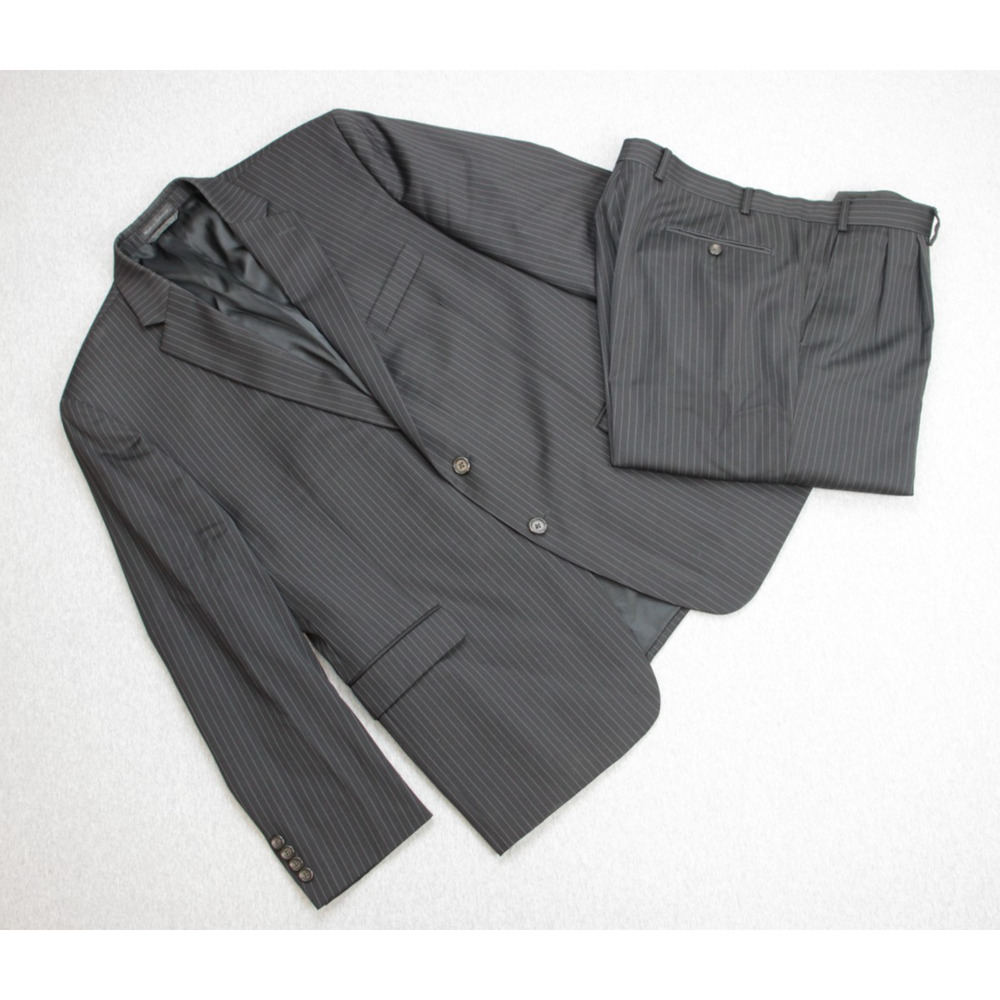 Lauren Ralph Lauren Suit Mens 44R Black Pinstripe 100% Wool Pants 36 x 32